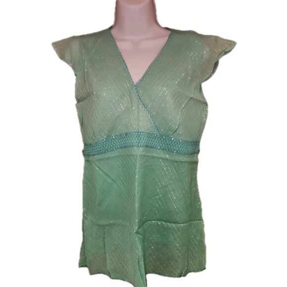 NWT Molato Green Ombre Cotton Vneck Summer Top With Silver Stripes Sz S - Picture 1 of 6